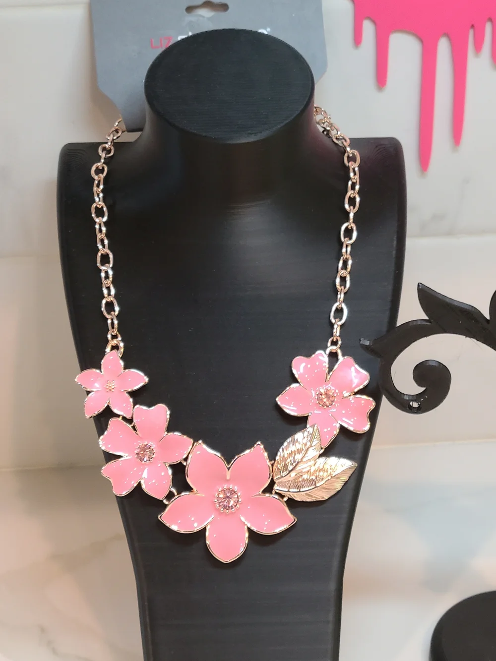 NWT Liz Claiborne Pink Floral Statement Necklace & Earrings Set